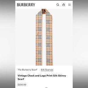 Burberry Vintage Check and Logo Print Silk Skinny
Scarf